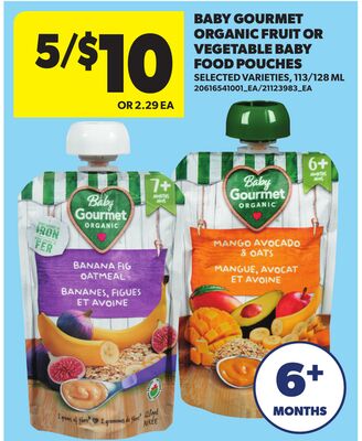 BABY GOURMET ORGANIC FRUIT OR VEGETABLE BABY FOOD POUCHES, 113/128 ML