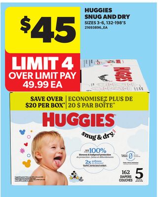 HUGGIES SNUG AND DRY, 132-198'S