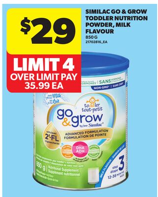 SIMILAC GO & GROW TODDLER NUTRITION POWDER, MILK FLAVOUR, 850 G