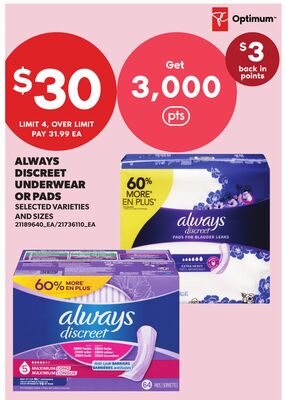 ALWAYS DISCREET UNDERWEAR OR PADS