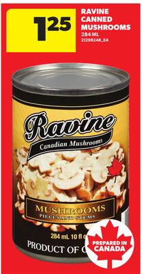 RAVINE CANNED MUSHROOMS, 284 ML