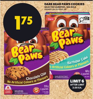 DARE BEAR PAWS COOKIES, 168-210 G