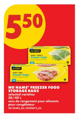 NO NAME® FREEZER FOOD STORAGE BAGS, 30 - 40 pk.