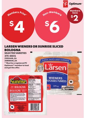 LARSEN WIENERS OR SUNRISE SLICED BOLOGNA, 375-450 G