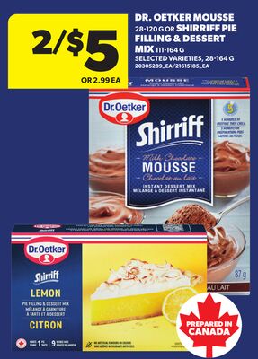 DR. OETKER MOUSSE, 28-120 G OR SHIRRIFF PIE FILLED DESSERT MIX, 111-164 G, 28-164 G