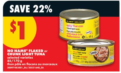 NO NAME® FLAKED OR CHUNK LIGHT TUNA, 85/170 G