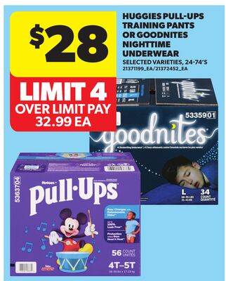 HUGGIES PULL-UPS TRAINING PANTS OR GOODNITES NIGHTTIME UNDERWEAR, 24-74'S