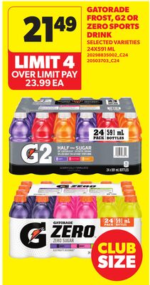 GATORADE FROST, G2 OR ZERO SPORTS DRINK, 24X591 ML