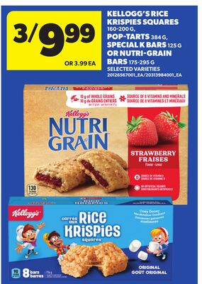KELLOGG'S RICE KRISPIES SQUARES, 160-200 G, POP-TARTS, 384 G, SPECIAL K BARS, 125 G OR NUTRI-GRAIN BARS, 175-295 G