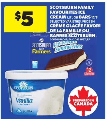 SCOTSBURN FAMILY FAVOURITES ICE CREAM, 1.5 L OR BARS, 12'S