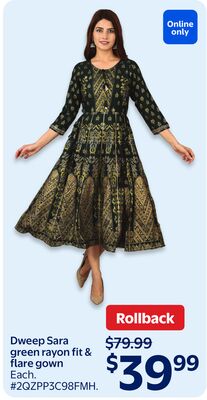 Dweep Sara green rayon fit & flare gown