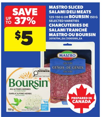 MASTRO SLICED SALAMI DELI MEATS, 125-150 G OR BOURSIN, 150 G