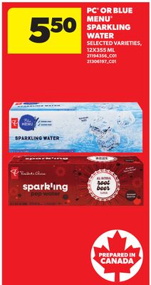PC® OR BLUE MENU® SPARKLING WATER, 12X355 ML