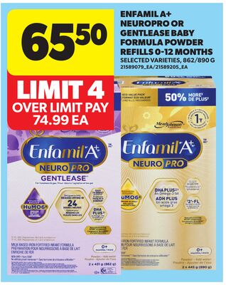 ENFAMIL A+ NEUROPRO OR GENTLEASE BABY FORMULA POWDER REFILLS 0-12 MONTHS, 862/890 G