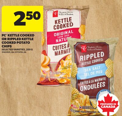 PC® KETTLE COOKED OR RIPPLED KETTLE COOKED POTATO CHIPS, 200 G