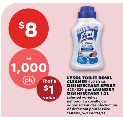 LYSOL TOILET BOWL CLEANER, 2x710 mL, DISINFECTANT SPRAY, 425/539 g or LAUNDRY DISINFECTANT, 1.2 L