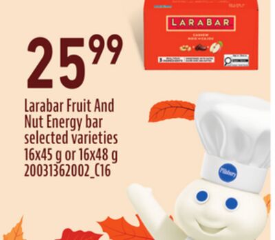 LARABAR FRUIT AND NUT ENERGY BAR, 16X45 G OR 16X48 G