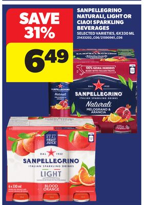 SANPELLEGRINO NATURALI, LIGHT OR CIAO! SPARKLING BEVERAGES, 6X330 ML