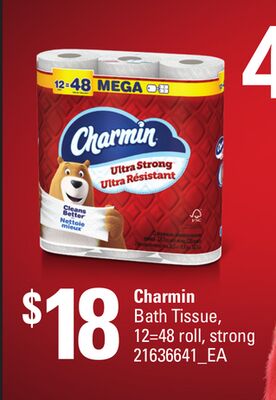 CHARMIN BATH TISSUE, 12=48 ROLL, STRONG