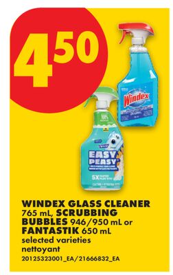 WINDEX GLASS CLEANER 765 ML, SCRUBBING BUBBLES 946/950 ML OR FANTASTIK 650 ML