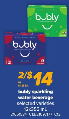 BUBLY SPARKLING WATER BEVERAGE, 12X355 ML