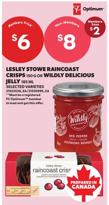 LESLEY STOWE RAINCOAST CRISPS, 150 G & WILDY DELICIOUS JELLY, 185 ML