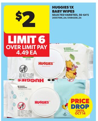 HUGGIES 1X BABY WIPES, 56-64'S