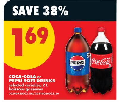 COCA-COLA OR PEPSI SOFT DRINKS, 2 L