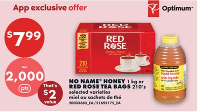 NO NAME® HONEY, 1 KG OR RED ROSE TEA BAGS, 210'S