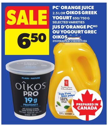 PC® ORANGE JUICE 2.5 L OR OIKOS GREEK YOGURT 650/750 G