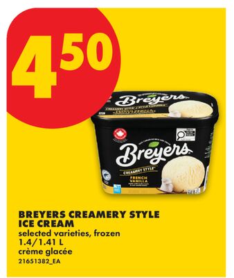 BREYERS CREAMERY STYLE ICE CREAM, 1.4/1.41 L