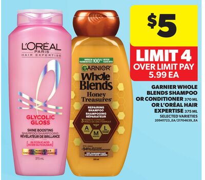 GARNIER WHOLE BLENDS SHAMPOO OR CONDITIONER, 370 ML OR L'ORÉAL HAIR EXPERTISE, 375 ML
