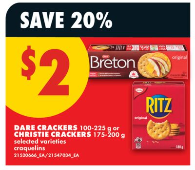 DARE CRACKERS, 100-225 G OR CHRISTIE CRACKERS, 175-200 G
