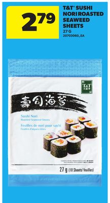 T&T® SUSHI NORI ROASTED SEAWEED SHEETS, 27 G