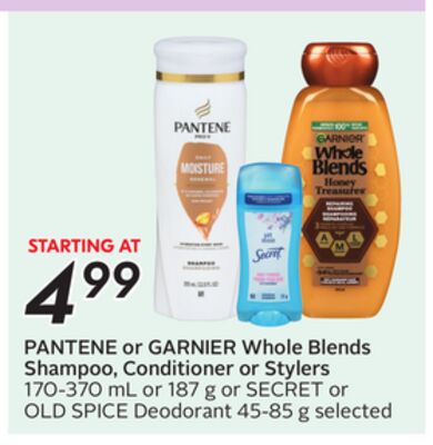 PANTENE or GARNIER Whole Blends Shampoo, Conditioner or Stylers