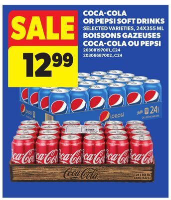 COCA-COLA OR PEPSI SOFT DRINKS, 24X355 ML