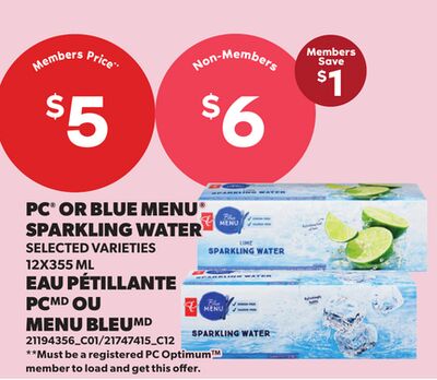 PC® OR BLUE MENU™ SPARKLING WATER, 12X355 ML