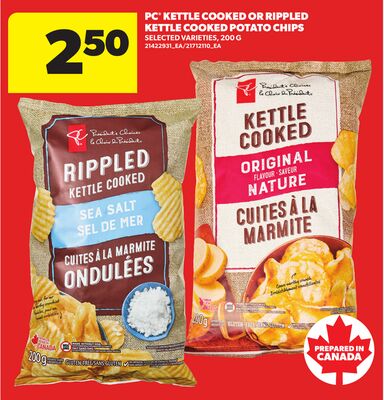 PC® KETTLE COOKED OR RIPPLED KETTLE COOKED POTATO CHIPS, 200 G