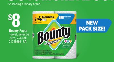 BOUNTY PAPER TOWEL, 2=4 ROLL
