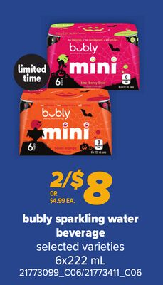 BUBLY SPARKLING WATER BEVERAGE, 6X222 ML