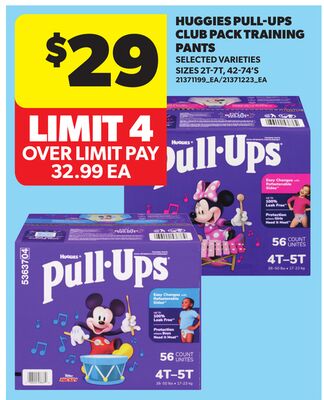 HUGGIES PULL-UPS CLUB PACK TRAINING PANTS, SIZES 2T-7T, 42-74'S