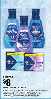 CREST 3DW ADVANCED 3X70 ML OR CREST PRO HEALTH ADVANCED 1 L
