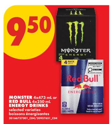 MONSTER, 4X473 ML OR RED BULL, 4X250 ML ENERGY DRINKS