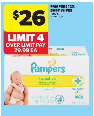 PAMPERS 12X BABY WIPES, 1008'S