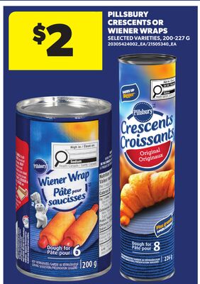 PILLSBURY CRESCENT OR WIENER WRAPS, 200-227 G