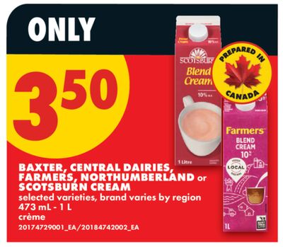 BAXTER, CENTRAL DAIRIES, FARMERS, NORTHUMBERLAND OR SCOTSBURN CREAM, 473 ML - 1 L