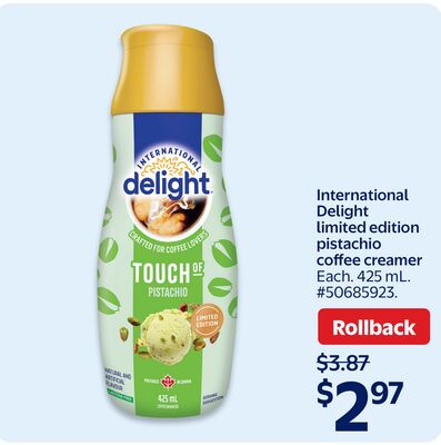 International Delight limited edition pistachio coffee creamer