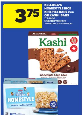 KELLOGG'S HOMESTYLE RICE KRISPIES BARS, 198 G OR KASHI BARS, 175-200 G