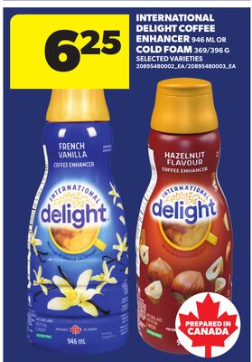 INTERNATIONAL DELIGHT COFFEE ENHANCER, 946 ML OR COLD FOAM, 360/296 G
