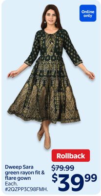 Dweep Sara green rayon fit & flare gown